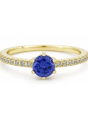 Created 0.80 Cts Tanzanite & W/Sapphire Ring 14k Yellow Gold Plated